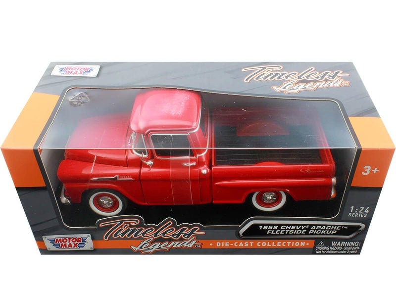 MOTORMAX Motor Max 1:24 W/B American Classics 1958 Chevrolet Apache Fleet Side Pickup Diecast Truck RED - Image 2